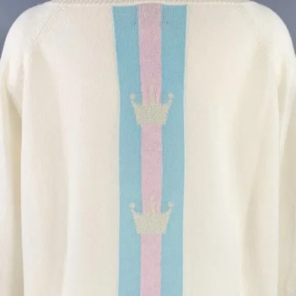 PINK PINEAPPLE Size M Cream Pink Blue Cashmere Crown Stripe Boat Neck Pullover